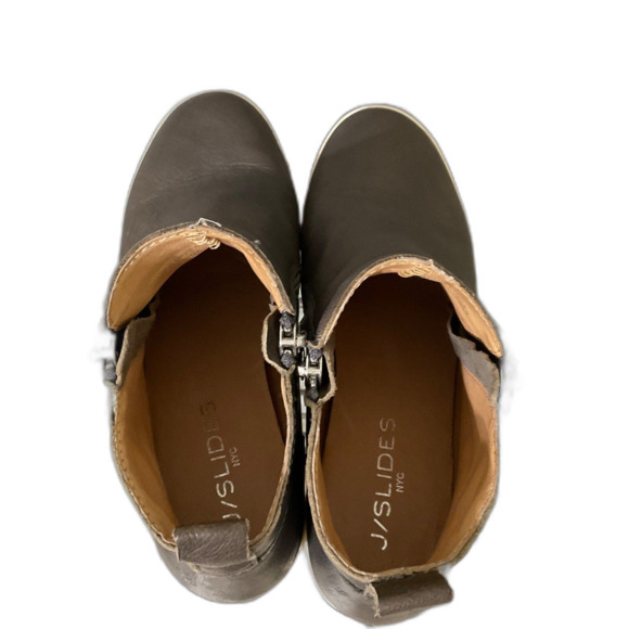 J/SLIDES  Tan Brown  Leather  Booties women’s  7 M Double Zipper platform Bloke - Picture 11 of 13